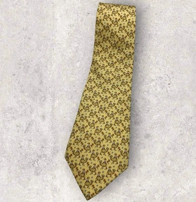 SALVATORE FERRAGAMO Silk Tie ITALY Yellow Camel W:3.7" EUC - Image 1 of 4