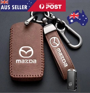 Brown Leather Mazda 3 CX3 CX5 CX30 Car key case cover protector 3 Buttons - Picture 1 of 5