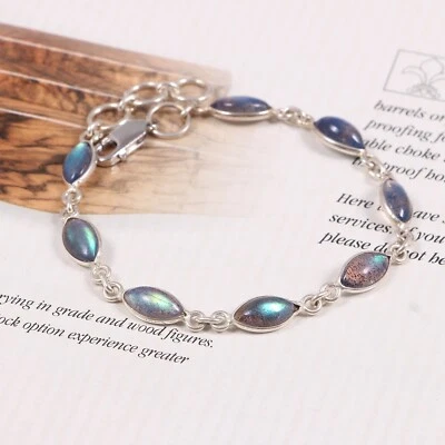 Labradorite Marquise Bracelet Healing Energy Yoga Women Gift 925 Sterling Silver - Image 1 of 3