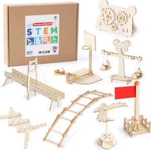 8-in-1 STEM Building Kits for Kids Toys 3D Wooden Puzzle Crafts & DIY Science - Picture 1 of 7