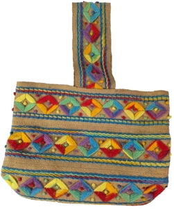 Vintage gewebte Handtasche Sackleinen Tasche Regenbogen Garn Beuteltasche Boho Hippie geometrisch - Bild 1 von 10