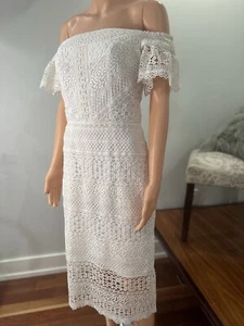 Cynthia Rowley Bridal Going Away Dress Short Eyelet Lace Size 4/6 Off Shoulder - Bild 1 von 11