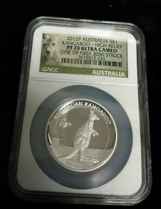 2012 P Australia Kangaroo Silver $1 Coin - NGC PF70 Ultra Cameo High Relief . - Picture 1 of 2