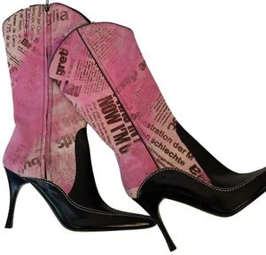 Rare Womens Donald J Pliner Western Pink Leather Boots Size 8 Italy B9031 News - Picture 1 of 13