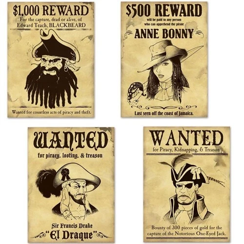 Paquete de 4 recortes de letrero de pirata de 15" decoraciones de pared de fiesta pirata de papel Foto 1 de 1