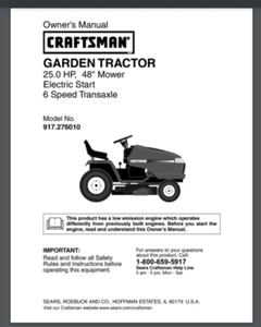 Sears Craftsman 25 48 6-Sp GT5000 Tractor Owner Parts Manual 917.276010 56 pages - Picture 1 of 1