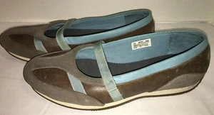 Timberland Women's Size 7 Mary Jane Flats Brown Blue Leather Suede Slip On - Picture 1 of 12