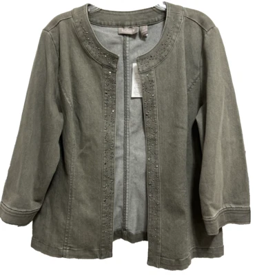 Chaqueta elástica Chicos 1(M) nueva con etiquetas verde salvia tachonada manga 3/4 a medida frente abierto Foto 1 de 4