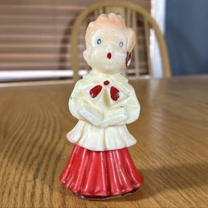 Vintage Gurley Chorsänger Weihnachtskerze Mid Century Wachsfigur mit Etikett - Bild 1 von 18