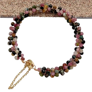 8" Natural rondelle Multi Color Tourmaline Bangle Bracelet - Picture 1 of 8