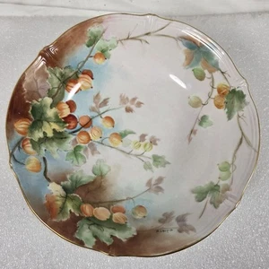 WEIMAR GERMANY Handpainted 8+" bowl Gooseberries Signed Gold Color Trim - Picture 1 of 12