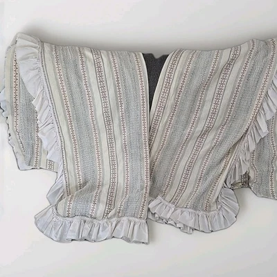 Par de cortinas JC Penney con volantes Shabby Cottagecore paneles rayas rurales EE. UU. 77" Foto 1 de 4