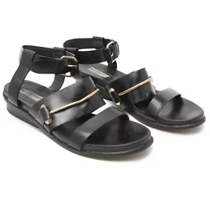 BALENCIAGA Leather Gladiator Sandals Black Gold Italy Designer Strappy READ - Picture 1 of 19