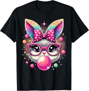 Happy Easter Bunny Tie Dye Coquette Bow Rabbit Face Easter T-Shirt - Picture 1 of 5