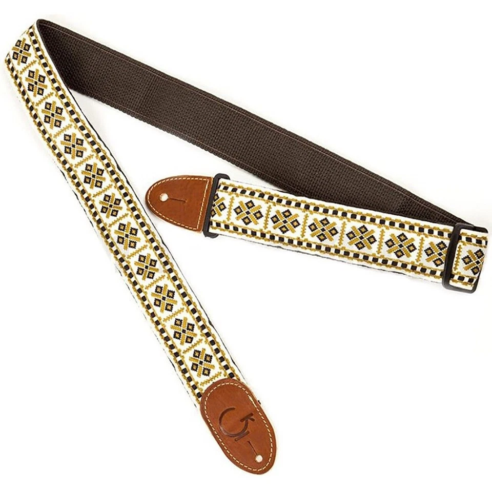 Gretsch G Brand Retro Jacquard Guitar Strap with Brown Leather Ends, Diamond - Image 1 of 1
