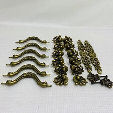 Vintage Ornate Drawer Pulls Handles Solid Brass Lot Of 6+2 extra. Used