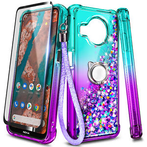 For Nokia X100 Case, Liquid Glitter Bling Phone Cover + Tempered Glass & Lanyard