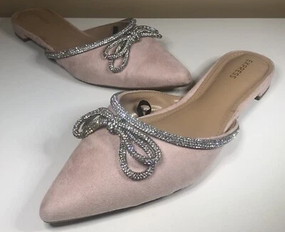 PLANOS de gamuza sintética rosa con lazo de diamantes de imitación EXPRESS para mujer talla 9M Foto 1 de 4