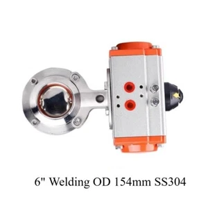 Sanitary Pneumatic Butterfly Valve Silicone Sealing 6" Welding OD 154mm SS304 - Picture 1 of 5