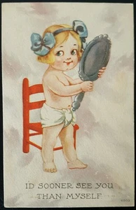 Vintage Wall Series 6503 Postcard Cute Baby Chair Hand Mirror Art - Picture 1 of 2
