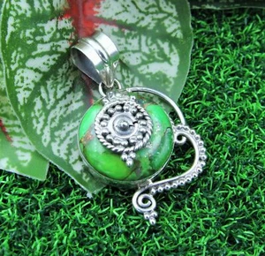 Colgante artesanal de plata esterlina 925 verde cobre turquesa - Imagen 1 de 1