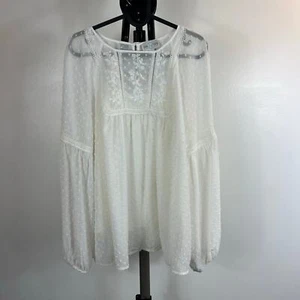 Jun & Ivy Sheer Floral Lace Swiss Dot Long Balloon Sleeves Blouse Women's Large - Picture 1 of 9
