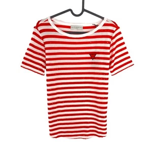 GUESS Women Red Sequin Stripes Short Sleeves T Shirt Size XS - Picture 1 of 11