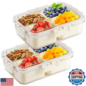 2 Pack Divided Serving Tray with Lid and Handle, Snackle Box Container mit 4  - Picture 1 of 5