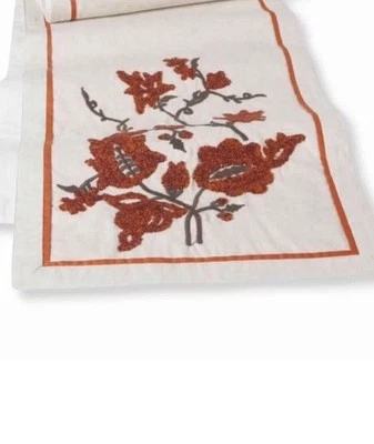 Threshold French Dot Orange Table Runner 14"X72" Embroidered Floral Nwot - Image 1 of 3