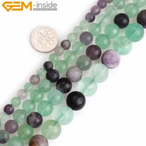Natural Forested Round Chakras Beads Green Purple Fluorite Quartz Jewelry 15" - Picture 1 of 28