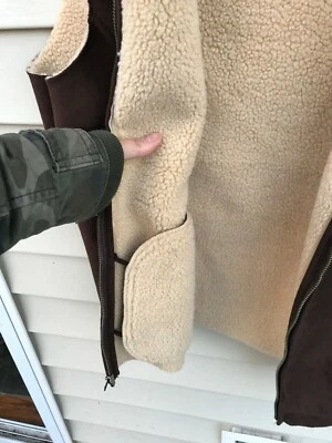 Lands End Vest Womens Size L 14-16 BROWN Zip Up Faux Suede Sherpa Lined - Image 1 of 4