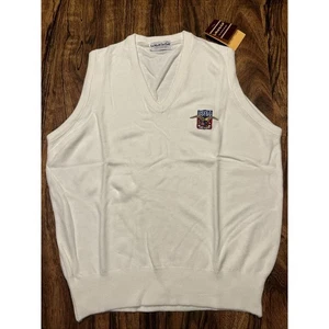 Vtg USA La Mode Du Golf USF&G Golf Sweater Vest Men’s Sz M Ivory V-Neck LOGO - Picture 1 of 14
