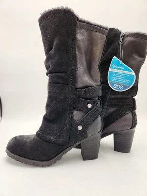 Baretraps Zandrea Boots Black Suede Leather Faux Fur Lined Block Heel Size 6.5 M - Image 1 of 4