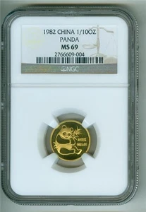 CHINA 1982 1/10 oz .999 GOLD PANDA NGC MS-69 GEM BU - Picture 1 of 2