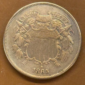 1865 2 Cent Piece Two Cents AU Almost Uncirculated Coin - TCCCX - Picture 1 of 2
