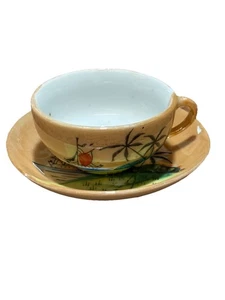 Vintage Japanisches Glanzgeschirr Teetasse/Untertasse Set Handbemalt - Bild 1 von 7