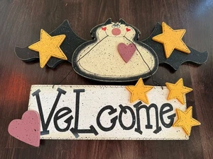 Terry’s Village Vampire Bat “Velcome” Welcome Sign Halloween Rustic Country 17” - Picture 1 of 3