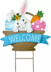 Easter Decorations Outdoor Metal Bunny Decorative Garden Stakes with Egg Basket - Picture 1 of 7