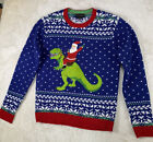 Blizzard Bay Men's Knit ugly Christmas Dinosaur Santa Sweater Size Medium Blue