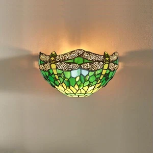 Antique Tiffany Style Wall Lamp Lamps Stained Glass Handcrafted Art Uplighter UK - Picture 1 of 8