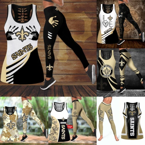 New Orleans Saints Women Tank Tops Leggings Set 2PCS Fans Butt Lifting Yoga Pant Cover