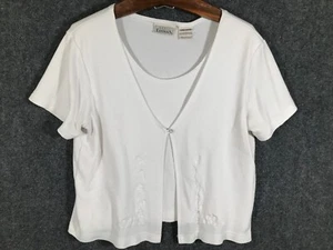 Basic Editions Blouse Womens Size Large White Short Sleeve Pullover/Button Front - Picture 1 of 9