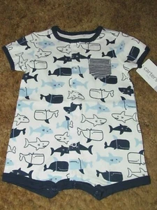 Boys Carter's NWT short sleeve blue/white whale snap up romper size 3 months - Picture 1 of 1