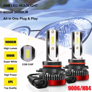 2x Voiture 9006 HB4 LED Phare Ampoule Lampe Kit 55W 20000LM Xénon Blanc 6000K - Picture 1 of 13