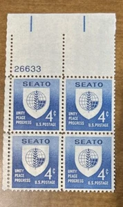 USA Sc#1151 SEATO Southeast-Asia Treaty Organization Emblem, Plate Block 4c MNH - Picture 1 of 1