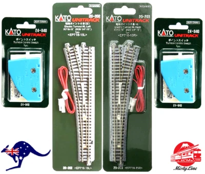 KATO 20-202, 20-203 Left/Right Turnouts & two 24-840 Turnout Switches (N scale)  - image 1 of 4