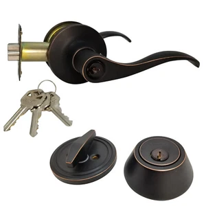 Lever Lock and Deadbolt Lock Set Keyed Cylinders 6 Keys Entry Ext/Int Kw1 ORB - Picture 1 of 10
