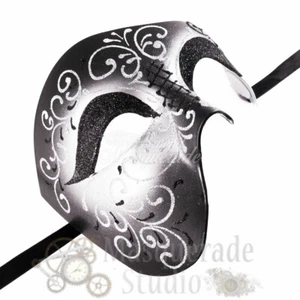 Mens Phantom of the Opera Venetian Classic Masquerade Ball Mask [Black/Silver] - Picture 1 of 4