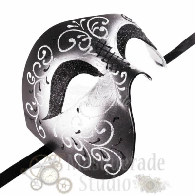 Mens Phantom of the Opera Venetian Classic Masquerade Ball Mask [Black/Silver] - Image 1 of 4