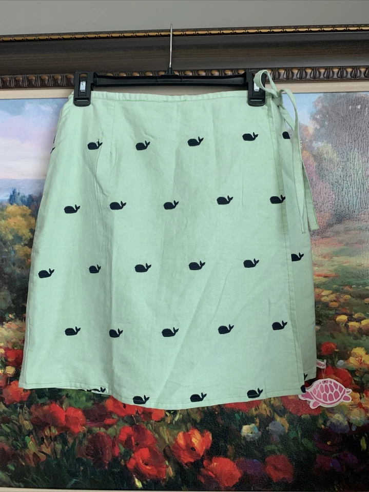 ¡Nuevo! Falda envolvente Lolly Wolly Doodle para mujer talla S verde con ballena azul marino bordada Foto 1 de 4